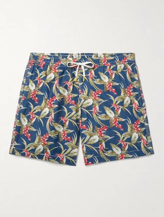 Hartford Mens Floral Swim Short In Blue & Red