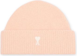 Ami Gebreide Geribbelde Muts met Logoborduursel - Heren - Hoeden - Beige - ONE Size - Wol - Accessoires
