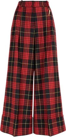 Roberto Cavalli Tartan Virgin Wool Wide-Leg Trousers, Brand Size 42 ( US Size 8 )