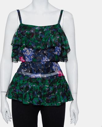 Anna Sui Multicolor Printed Silk Ruffled Sleeveless Top
