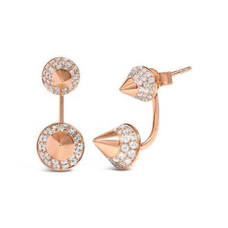 House of Brilliance 14K Rose Gold 1.00 Cttw Diamond Double Cone Jacket Stud Earring in Pink at Nordstrom