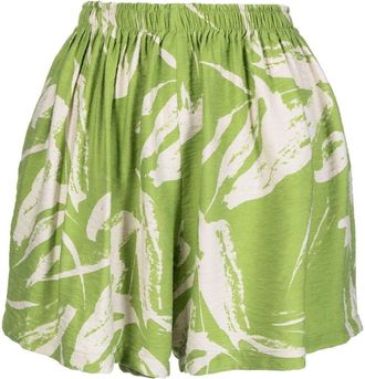 Bambah Linden leaf-print shorts - women - Cotton/Nylon - M - Green