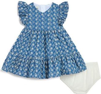 Pippa & Julie Tiered Eyelet Chambray Dress in Blue at Nordstrom, Size 24M