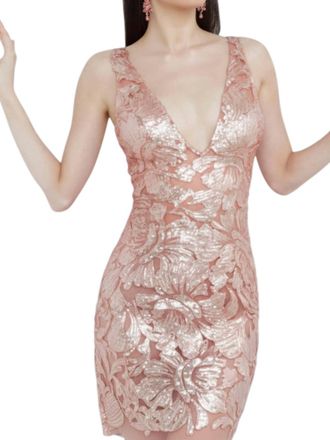 Jovani Embellished Fitted Cocktail Dress In Rose Gold