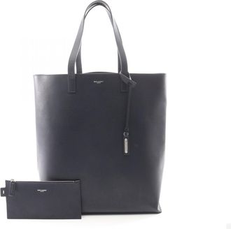 Saint Laurent Navy Leather Handbag Pouch Tote Bag (Pre-Owned)