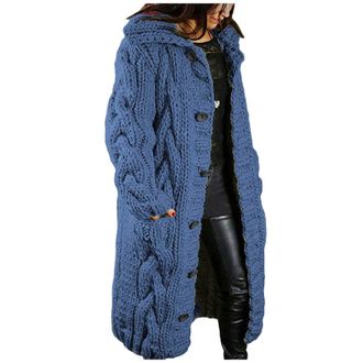 Generic Cardigan Womens Long Chunky Knit Cardigans Winter Warm Chunky Cardigan Oversize Knitted Coats Thick Pullover Open Front Long Knitted Jacket with Pocke