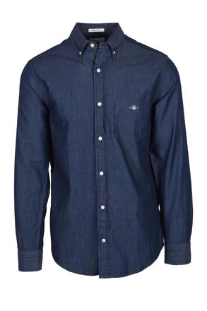 GANT Mens Long Sleeved Shirt Dark Indigo - Blue Cotton - Size X-Large