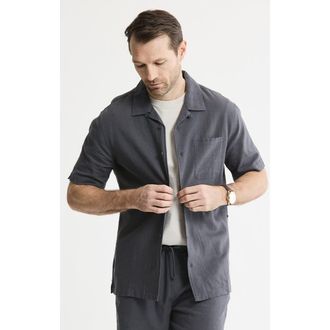 J.A.C.H.S. Linen Blend Short Sleeve Camp Shirt in Asphalt at Nordstrom, Size Xx-Large