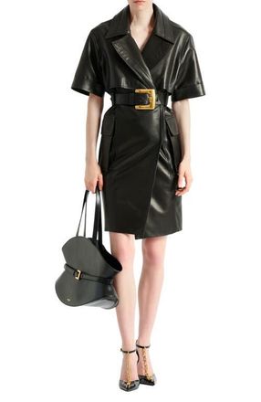 Balmain Belted lambskin leather dress in Black at Nordstrom, Size 36 Eu