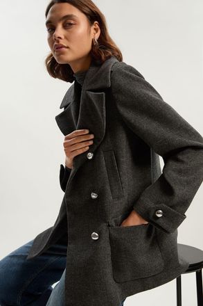 Karen Millen Womens Brushed Wool Check Pocket Tailored Short Coat - Grey - Size 14 UK