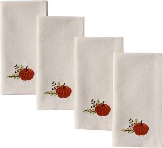 Lenox Set Of 4 Harvest Pumpkins Embroidered Napkins