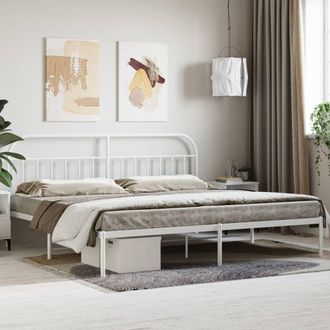Berkfield Home Metal Bed Frame with Headboard White 200x200 cm