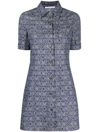 Moschino logo-jacquard denim mini dress - Blu
