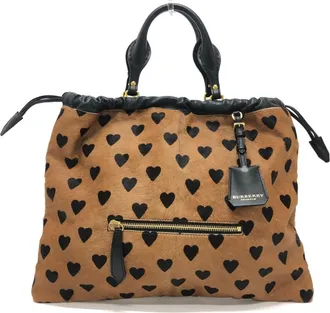 Burberry Black Brown Leather Handbag Tote Bag (Pre-Owned)