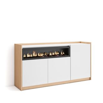 Skraut Home Skraut Home - Aparadores Para Sal&oacute;n, 156x37x80cm, 3 Puertas, Chimenea El&eacute;ctrica, Blanco Y Roble Soft