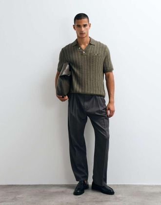 Abercrombie & Fitch polo lavorata a maglia con bottoni color kaki-Verde