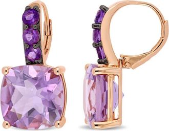 Amour 15 1/2 CT TGW Rose De France and Amethyst Leverback Earrings In Rose Plated Sterling Silver