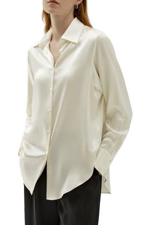 LilySilk Oversize Style Silk Blouse in Lily White at Nordstrom, Size Medium
