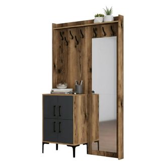 Dmora Muebles De Entrada Pollux, Entrada Para Perchas, Composici&oacute;n Para Atrio, Consola De Almacenamiento Multifunci&oacute;n, 120x35h200 Cm, Nogal Y Antracita, Con