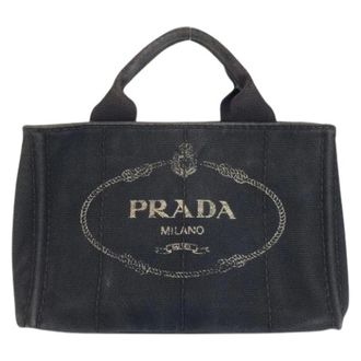 Prada Pre-owned Tote Bags, female, Black, Size: ONE SIZE Pre-owned Canapa Canvas Tote Bag