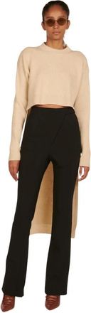 Colville Hi Low Crew Neck Ribbed Sweater - Dames - Lange truien - Beige - M - Wol - Truien & Vesten