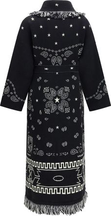 Alanui Womens Bandana Jacquard Coat Black-Multi Fleece Wool Ovis Aries Black/multi