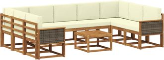 vidaXL Conjunto De Sof&aacute;s De Exterior 10 Uds. Natural Y Crema Vidaxl