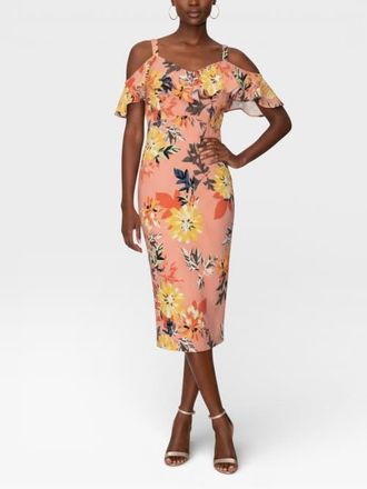 Rachel Roy Marcella Printed Off the Shoulder Ruffle Midi Dress in Spring Macro Floral at Nordstrom, Size Medium