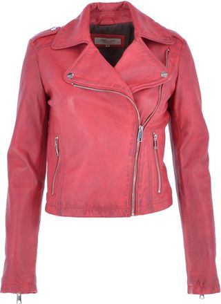 Ashwood Leather Womens Brooklyn Short Biker Jacket - Berry - Size 20 UK