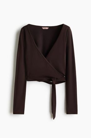 H&M Brushed Jersey Wrap Top in Dark Brown at Nordstrom, Size Xx-Small