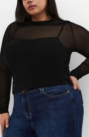 City Chic Lauryn Sheer Stretch Mesh Top in Black at Nordstrom
