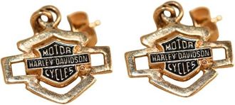 Harley-Davidson Womens Dangle Bar Shield Nail Head Earrings In Yellow Gold