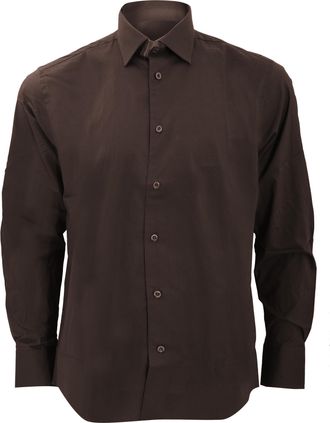 Russell Athletic Russell Collectie Heren Lange Mouwen Gemakkelijk Onderhoud Aangepast Shirt (Chocolade)