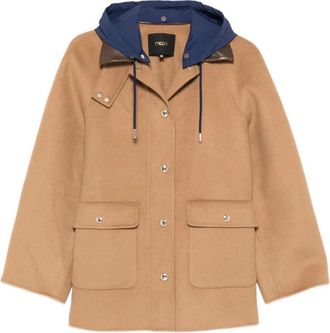 Maje removable hood single breasted coat - women - Wool/Polyester/Polyamide/Viscose/Modacrylic - 42 - Brown