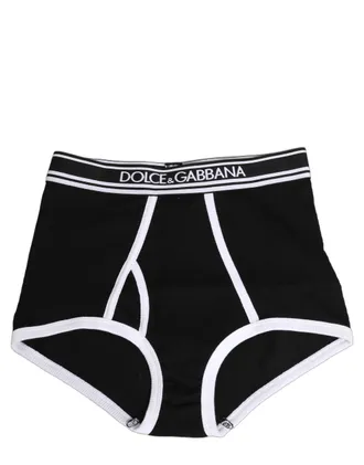 Dolce & Gabbana Womens Black White Logo Waistband Coulotte Panty Underwear Cotton Clothing