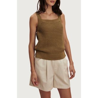 Varley Ebden Square Neck Cotton Pointelle Tank in Golden Olive at Nordstrom, Size X-Small