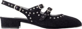 Carel Womens Sling Back Queen - Carel Denim Black Cotton Shoes Flat-Shoes