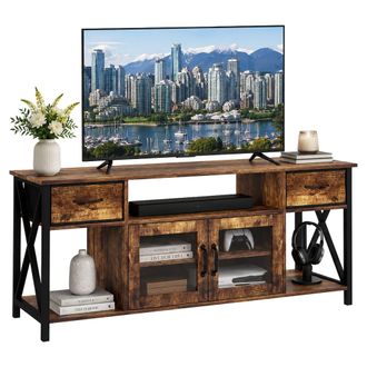 Relaxdays Relaxdays Mueble Tv Bajo, 60x140x40 Cm, 2 Cajones, 4 Compartimentos, Estilo Industrial, Marr&oacute;n/negro