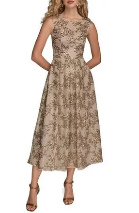 DKNY Floral Sequin Sleeveless Gown in Sand at Nordstrom Rack, Size 10