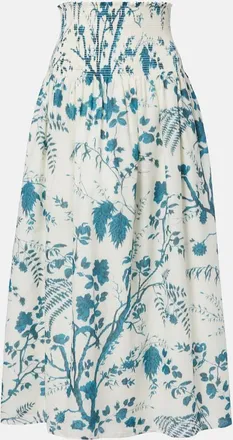 Erdem Floral cotton and linen midi skirt