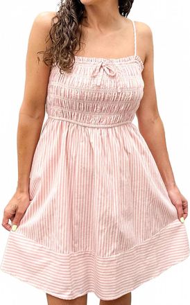 Hem & Thread Smocked Stripe Mini Dress In Pink & Cream