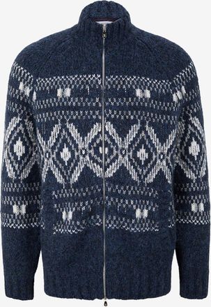 Brunello Cucinelli Alpaka-Mix-Cardigan mit geometrischem Jacquardmotiv und Zip