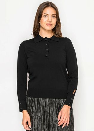 YAL New York Classic Black Knit Polo Sweater