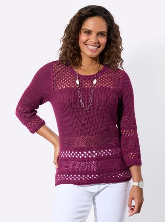 Casual Looks 3/4 Arm-Pullover CASUAL LOOKS Ajour-Pullover, Damen, Gr. 36, malve, 50% Baumwolle, 50% Polyacryl, unifarben, Pullover 3/4 Arm-Pullover