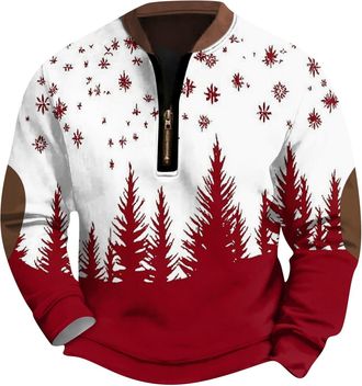 Generic Xmas Santa Jumper Zip Up Holiday Pullover Long Sleeve Crewneck Casual Warm Fleece Lined Athletic Jogger Top Soft Comfortable Lightweight Wear Shirt fo