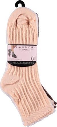 Shelli Segal 6-Pack Ruffle Scallop Anklet Socks in Soft Peach/White/Oatmeal at Nordstrom Rack, Size 9/11