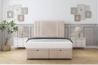 Comfort Beds The Foxy Naples Ottoman Bed Base-54 Floor Standing Headboard in Light Sand | Size: Small Single