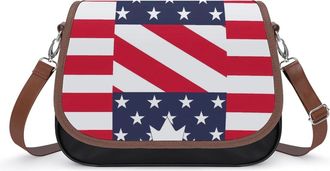 Generic USA And Canada Flag Crossbody Bag Womens Handbag PU Message Bags Shoulder Purse with Adjustable Strap