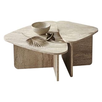 Dmora Mesa De Centro Saraceno, Modulable, Forma Triangular, Tono H&aacute;bil M&aacute;rmol, 90x60x35h Cm Blanco M&aacute;rmol