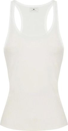 Elisabetta Franchi Tops, Dames, Beige, XL, Tule, Tanktop in lichtgewicht jersey met logo